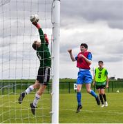 3 August 2020; Goalkeeper Robert Barry makes a save from Sean Patton, red, during a Republic of Ireland Under 15s Assessment Day at the FAI National Training Centre at the Sport Ireland Campus in Dublin. Photo by Ramsey Cardy/Sportsfile