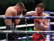 1 August 2020; James Tennyson, right, and Gavin Gwynne during the British Lightweight Title bout between James Tennyson and Gavin Gwynne at Matchroom Fight Camp in Brentwood, England. Photo by Mark Robinson/Matchroom Boxing via Sportsfile
