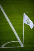 1 August 2020; A corner flag featuring the Shamrock Rovers crest is seen during the SSE Airtricity League Premier Division match between Shamrock Rovers and Finn Harps at Tallaght Stadium in Dublin. The SSE Airtricity League Premier Division made its return this weekend after 146 days in lockdown but behind closed doors due to the ongoing Coronavirus restrictions. Photo by Stephen McCarthy/Sportsfile