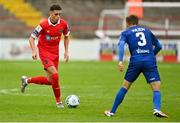 1 August 2020; Jaze Kabia of Shelbourne in action against Tyreke Wilson of Waterford during the SSE Airtricity League Premier Division match between Shelbourne and Waterford at Tolka Park in Dublin. The SSE Airtricity League Premier Division made its return this weekend after 146 days in lockdown but behind closed doors due to the ongoing Coronavirus restrictions. Photo by Seb Daly/Sportsfile