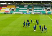 2 August 2020; Drogheda United players walk the pitch prior to the SSE Airtricity League First Division match between Shamrock Rovers II and Drogheda United at Tallaght Stadium in Dublin. The SSE Airtricity League made its return this weekend after 146 days in lockdown but behind closed doors due to the ongoing Coronavirus restrictions. Photo by Seb Daly/Sportsfile