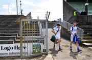 2 August 2020; Skryne players Robbie Clarke, left, and Tommy Carpenter arrive to the pitch in their kit, carrying their gear bags, ahead of the Meath County Senior Football Championship match between Simonstown Gaels and Skryne at Páirc Tailteann in Navan, Meath. GAA matches continue to take place in front of a limited number of people due to the ongoing Coronavirus restrictions. Photo by Ramsey Cardy/Sportsfile