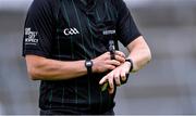 2 August 2020; Referee Thomas Murphy checks his watch during the Galway County Senior Football Championship Group 4A Round 1 match between Corofin and Oughterard at Pearse Stadium in Galway. GAA matches continue to take place in front of a limited number of people due to the ongoing Coronavirus restrictions. Photo by Piaras Ó Mídheach/Sportsfile