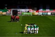 2 August 2020; Players huddle prior to the SSE Airtricity League Premier Division match between Cork City and Bohemians at Turners Cross in Cork. The SSE Airtricity League Premier Division made its return this weekend after 146 days in lockdown but behind closed doors due to the ongoing Coronavirus restrictions. Photo by Stephen McCarthy/Sportsfile