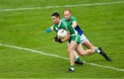 2 August 2020; Ben McCormack of Sarsfields in action against Keith Cribbin of Johnstownbridge during the Kildare Senior Football Championship Group C Round 1 match between Sarsfields and Johnstownbridge at St. Conleth’s Park in Newbridge, Kildare. GAA matches continue to take place in front of a limited number of people due to the ongoing Coronavirus restrictions. Photo by Brendan Moran/Sportsfile