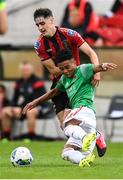 2 August 2020; Uniss Kargbo of Cork City in action against Dawson Devoy of Bohemians during the SSE Airtricity League Premier Division match between Cork City and Bohemians at Turners Cross in Cork. The SSE Airtricity League Premier Division made its return this weekend after 146 days in lockdown but behind closed doors due to the ongoing Coronavirus restrictions. Photo by Stephen McCarthy/Sportsfile