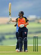 3 August 2020; Gaby Lewis of Scorchers acknowledges the crowd after scoring a half-century during the Women's Super Series match between Typhoons and Scorchers at Oak Hill Cricket Ground in Kilbride, Wicklow. Photo by Seb Daly/Sportsfile