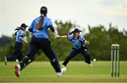 3 August 2020; Laura Delany of Typhoons fields the ball during the Women's Super Series match between Typhoons and Scorchers at Oak Hill Cricket Ground in Kilbride, Wicklow. Photo by Seb Daly/Sportsfile