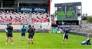 3 August 2020; Ulster players review footage from a Super Rugby game featuring Crusaders and Blues during Ulster Rugby squad training at Kingspan Stadium in Belfast. Photo by Robyn McMurray for Ulster Rugby via Sportsfile