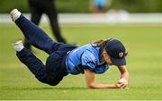3 August 2020; Orla Prendergast of Typhoons catches out Gaby Lewis of Scorchers during the Women's Super Series match between Typhoons and Scorchers at Oak Hill Cricket Ground in Kilbride, Wicklow. Photo by Seb Daly/Sportsfile