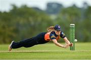 3 August 2020; Anna Kerrison of Scorchers attempts to catch out Orla Prendergast of Typhoons during the Women's Super Series match between Typhoons and Scorchers at Oak Hill Cricket Ground in Kilbride, Wicklow. Photo by Seb Daly/Sportsfile
