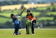 3 August 2020; Amy Hunter of Typhoons plays a shot to score boundary to secure victory for her side during the Women's Super Series match between Typhoons and Scorchers at Oak Hill Cricket Ground in Kilbride, Wicklow. Photo by Seb Daly/Sportsfile