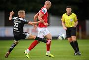 3 August 2020; Georgie Kelly of St Patrick's Athletic in action against Conor McCormack of Derry City during the SSE Airtricity League Premier Division match between St Patrick's Athletic and Derry City at Richmond Park in Dublin. Photo by Stephen McCarthy/Sportsfile