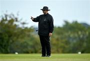 3 August 2020; Umpire Steve Wood signals a boundary during the Women's Super Series match between Typhoons and Scorchers at Oak Hill Cricket Ground in Kilbride, Wicklow. Photo by Seb Daly/Sportsfile