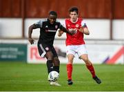 3 August 2020; James Akintunde of Derry City in action against Lee Desmond of St Patrick's Athletic during the SSE Airtricity League Premier Division match between St Patrick's Athletic and Derry City at Richmond Park in Dublin. Photo by Stephen McCarthy/Sportsfile