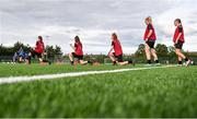 6 August 2020; Players warm-up during a Bohemians women's team training session at Oscar Traynor Centre in Coolock, Dublin. Photo by Ramsey Cardy/Sportsfile