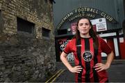 4 August 2020; Bohemian FC will for the first time compete at senior level in the Women's National League in 2020. This season the first team's kit will display the logo of Inner City Helping Homeless to help raise awareness for the local voluntary charity group that feeds the homeless of Dublin City and assists in their efforts to find shelter. At the launch in Dalymount Park is Bohemians player Jessica Darby. Photo by Stephen McCarthy/Sportsfile