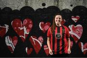 4 August 2020; Bohemian FC will for the first time compete at senior level in the Women's National League in 2020. This season the first team's kit will display the logo of Inner City Helping Homeless to help raise awareness for the local voluntary charity group that feeds the homeless of Dublin City and assists in their efforts to find shelter. At the Dalymount Park launch is Bohemians player Jessica Darby. Photo by Stephen McCarthy/Sportsfile