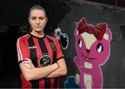 4 August 2020; Bohemian FC will for the first time compete at senior level in the Women's National League in 2020. This season the first team's kit will display the logo of Inner City Helping Homeless to help raise awareness for the local voluntary charity group that feeds the homeless of Dublin City and assists in their efforts to find shelter. At the launch in Dalymount Park is Bohemians player Chloe Darby. Photo by Stephen McCarthy/Sportsfile