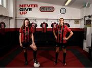 4 August 2020; Bohemian FC will for the first time compete at senior level in the Women's National League in 2020. This season the first team's kit will display the logo of Inner City Helping Homeless to help raise awareness for the local voluntary charity group that feeds the homeless of Dublin City and assists in their efforts to find shelter. At the launch in Dalymount Park are Bohemians players and sisters sisters Jessica, left, and Chloe Darby. Photo by Stephen McCarthy/Sportsfile