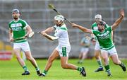 31 July 2020; Padraig Walsh of Tullaroan in action against Brian Cody, left, and Ronan Corcoran of Ballyhale Shamrocks during the Kilkenny County Senior Hurling League Group A match between Ballyhale Shamrocks and Tullaroan at UPMC Nowlan Park in Kilkenny. GAA matches continue to take place in front of a limited number of people in an effort to contain the spread of the Coronavirus (COVID-19) pandemic. Photo by Matt Browne/Sportsfile