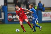 4 August 2020; Sean Quinn of Shelbourne in action against Ryan Connolly of Finn Harps during the SSE Airtricity League Premier Division match between Finn Harps and Shelbourne at Finn Park in Ballybofey, Donegal. Photo by Harry Murphy/Sportsfile
