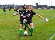 4 August 2020; Laura Shine, left, and Aoife Cronin during Republic of Ireland Women's Under-17 Training Camp at Tramore AFC in Waterford. Photo by Piaras Ó Mídheach/Sportsfile