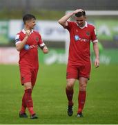4 August 2020; Luke Byrne, left, and Dan Byrne of Shelbourne celebrate following the SSE Airtricity League Premier Division match between Finn Harps and Shelbourne at Finn Park in Ballybofey, Donegal. Photo by Harry Murphy/Sportsfile