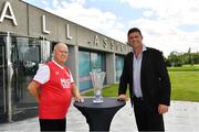 8 August 2020;The Football Association of Ireland have confirmed that Paul McGrath and Anne O'Brien have both been inducted into the Hall of Fame. Pictured are Niall Quinn, FAI Deputy Interim CEO, and Paul O'Brien, brother of Anne O'Brien, during the 3 FAI International Awards presentation at the FAI Headquarters in Abbotstown, Dublin. Photo by Ray McManus/Sportsfile