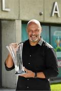 8 August 2020; The Football Association of Ireland have confirmed that Paul McGrath and Anne O'Brien have both been inducted into the Hall of Fame. Pictured is Paul McGrath with his award at the 3 FAI International Awards presentation at the FAI Headquarters in Abbotstown, Dublin. Photo by Ray McManus/Sportsfile