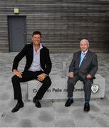 6 August 2020; The former player, referee and Republic of Ireland kit manager Charlie O'Leary has been announced as the 21st recipient of the Special Merit Award award, pictured with Niall Quinn, FAI Deputy Interim CEO, during the 3 FAI International Awards presentation at the FAI Headquarters in Abbotstown, Dublin. Photo by Ray McManus/Sportsfile