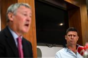 5 August 2020; FAI Interim Deputy Chief Executive Niall Quinn, right, and FAI Interim Chief Executive Gary Owens during the FAI Board Press Conference at FAI Headquarters in Abbotstown, Dublin. Photo by Stephen McCarthy/Sportsfile