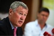 5 August 2020; FAI Interim Chief Executive Gary Owens, left, and FAI Interim Deputy Chief Executive Niall Quinn during the FAI Board Press Conference at FAI Headquarters in Abbotstown, Dublin. Photo by Stephen McCarthy/Sportsfile