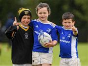 5 August 2020; Allice McCann, age 7, with her brother Sean, right, age 6, and cousin Ethan McCann, age 7, during the Bank of Ireland Leinster Rugby Summer Camp at Newbridge in Kildare. Photo by Matt Browne/Sportsfile