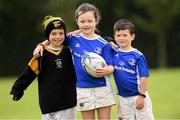 5 August 2020; Allice McCann, age 7, with her brother Sean, right age 6, and cousin Ethan McCann, age 7, during the Bank of Ireland Leinster Rugby Summer Camp at Newbridge in Kildare. Photo by Matt Browne/Sportsfile