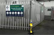 2 August 2020; Coronavirus signage and hand sanitiser are seen prior to the Kildare Senior Football Championship Group C Round 1 match between Sarsfields and Johnstownbridge at St. Conleth’s Park in Newbridge, Kildare. GAA matches continue to take place in front of a limited number of people due to the ongoing Coronavirus restrictions. Photo by Brendan Moran/Sportsfile