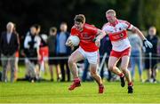 5 August 2020; Nathan Doran of Clontarf in action against Luke McCarthy of Whitehall Colmcille during the Dublin County Senior Football Championship Round 2 match between Clontarf and Whitehall Colmcille at St Anne's Park in Dublin. Photo by Piaras Ó Mídheach/Sportsfile