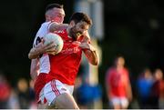 5 August 2020; Chris Barrett of Clontarf in action against Keith Campbell of Whitehall Colmcille during the Dublin County Senior Football Championship Round 2 match between Clontarf and Whitehall Colmcille at St Anne's Park in Dublin. Photo by Piaras Ó Mídheach/Sportsfile