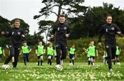6 August 2020; Republic of Ireland international players, from left, Jamie Finn, Callum Thompson and Áine O'Gorman with attendees during the Intersport Elvery's FAI Summer Soccer Schools event at Sporting Greystones in Co. Wicklow. Photo by David Fitzgerald/Sportsfile