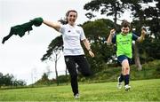 6 August 2020; Republic of Ireland international player Niamh Farrelly with attendee Phillip Doyle, age 11, from Bray, Co Wicklow during the Intersport Elvery's FAI Summer Soccer Schools event at Sporting Greystones in Co. Wicklow. Photo by David Fitzgerald/Sportsfile