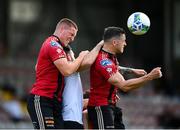 7 August 2020; Rob Cornwall, right, and Dan Casey of Bohemians in action against Patrick Hoban of Dundalk during the SSE Airtricity League Premier Division match between Bohemians and Dundalk at Dalymount Park in Dublin. Photo by Stephen McCarthy/Sportsfile