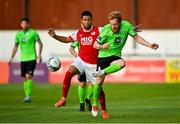 7 August 2020; Ryan Connolly of Finn Harps in action against David Titov of St Patrick's Athletic during the SSE Airtricity League Premier Division match between St Patrick's Athletic and Finn Harps at Richmond Park in Dublin. Photo by Seb Daly/Sportsfile