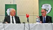 7 August 2020; FAI President Gerry McAnaney, left, and FAI Independent Chairperson Roy Barrett during an FAI Press Conference following Special Meeting of FAI National Council at the Red Cow Moran's Hotel in Dublin. Photo by Brendan Moran/Sportsfile