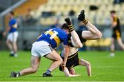 7 August 2020; Andrew McClean of Kilcar tussles with Aaron Denen of St Eunan's during the Donegal County Senior Football Championship Round 1 match between St Eunan's and Kilcar at O'Donnell Park in Letterkenny, Donegal. Photo by Ramsey Cardy/Sportsfile