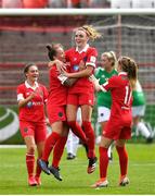 8 August 2020; Pearl Slattery of Shelbourne, left, celebrates with team-mate Rebecca Cooke after scoring her side's first goal during the FAI Women's National League match between Shelbourne and Cork City at Tolka Park in Dublin. Photo by Eóin Noonan/Sportsfile