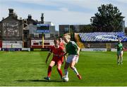 8 August 2020; Lauren Singleton of Cork City in action against Mia Dodd of Shelbourne during the FAI Women's National League match between Shelbourne and Cork City at Tolka Park in Dublin. Photo by Eóin Noonan/Sportsfile