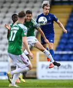 8 August 2020; Matthew Smith of Waterford heads towards goal despite the attentions of Alan Bennett of Cork City during the SSE Airtricity League Premier Division match between Waterford and Cork City at RSC in Waterford. Photo by Sam Barnes/Sportsfile