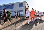 8 August 2020; Sinead O'Farrelly of Bohemians and Kylie Murphy of Wexford Youths lead out their teams ahead of the FAI Women's National League match between Wexford Youths and Bohemians at Ferrycarrig Park in Wexford. Photo by Sam Barnes/Sportsfile