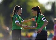 8 August 2020; Alannah McEvoy, left, and Áine O’Gorman of Peamount United congratulate each other following their side's first goal during the FAI Women's National League match between Peamount United and Treaty United at PRL Park in Greenogue, Dublin. Photo by Seb Daly/Sportsfile