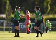 8 August 2020; Aine O’Gorman of Peamount United, right, is congratulated by team-mate Eleanor Ryan-Doyle after scoring her side's second goal during the FAI Women's National League match between Peamount United and Treaty United at PRL Park in Greenogue, Dublin. Photo by Seb Daly/Sportsfile